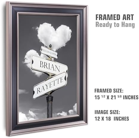 Street Sign Heart and Heart Framed Arts Gift Your Names,the Date and romantic verses or write your own message Gift for Anniversary.With Different Frame Styles Framed Size:21 5/8X15 1/2 inches