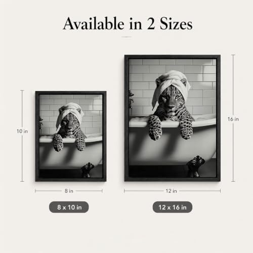 Framed Leopard In Bathtub Canvas Wall Art Trendy Black and White Bathroom Animal Wall Decor Picture Funky Maximalist Leopard Bathroom Aesthetic Poster Print for Restroom Toilet Decoration 8x10in