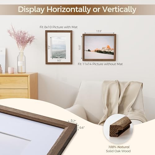 Fun Memories 11x14 Oak Picture Frame for Wall, 11x14 Frame with Matted to 8x10, Solid Wood Poster Frames for Wall Art Photo and Prints (Walnut, 3 Pack)
