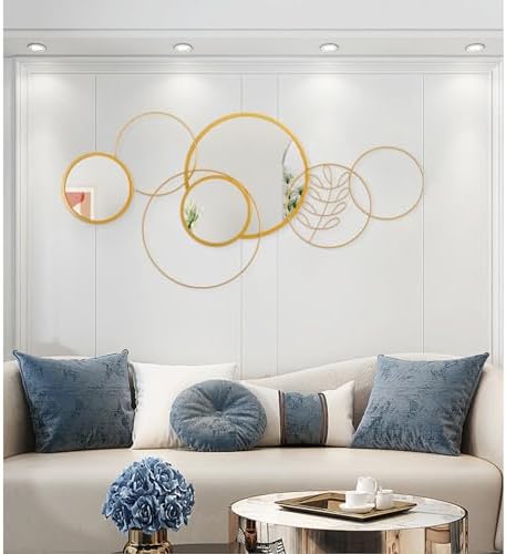 Golden Wall Mirror Set, Wall Mounted Metal Circle Mirror Set Modern Round Decorative Mirrors for Living Room Bedroom Bathroom Entryway 20x40 Inch Home Decor