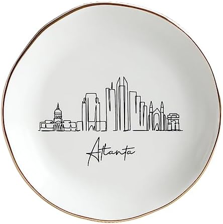 COLLECTIVE HOME - Skyline Jewelry Dish, Ceramic Trinket Dish, Landscape Jewelry Tray, Decorative City View Plate for Rings Earrings Necklaces Bracelet Watch Keys (Atlanta)