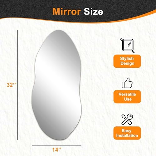 Delma Irregular Wall Mirror, 32"x14" Slim Vertical Wavy Design | Frameless, Entryway, Hallway & Bathroom, Modern Boho, Wall-Mounted
