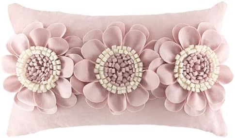 JWH 3D Flower Throw Pillow Cover Dusty Pink White 12x20 Inches