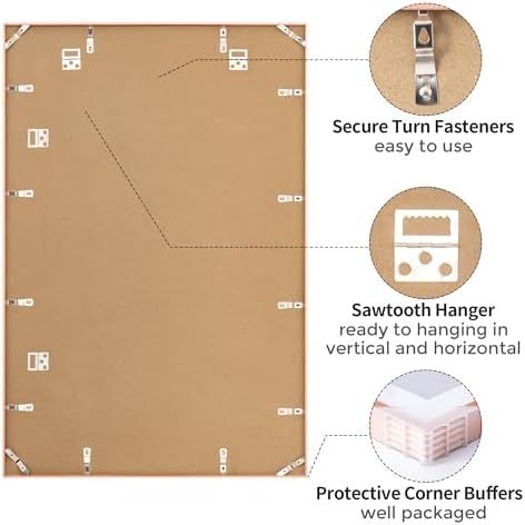 20x30 Metal Picture Frame with 16x24 Mat, Brushed Aluminum Finish, Tempered Glass Front, and Attached Hanging Hardware - Versatile Wall Display Frames for Vertical or Horizontal Orientation(Gold, Pack