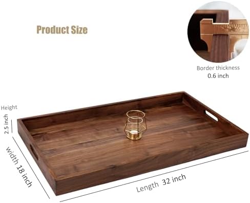 32"x 18" Extra Large Rectangle Solid Black Walnut Wood Ottoman Tray