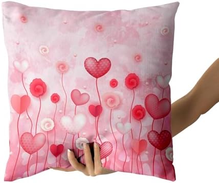 Giwawa Love Hearts Pillow Cover Set of 2 Red Pink Dots Heart Floral Cushion Covers Valentines Day Decorative Square Cotton Throw Pillowcases 18x18 Inches for Couch Sofa Bedding Wedding Holiday