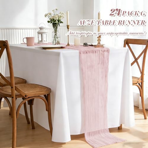 10 Pack Dusty Pink Cheesecloth Table Runner Long,21.5 x 120 Inch