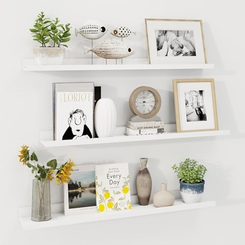 Axeman Picture Ledge Shelf, 36 Inch White Floating Shelves Set of 3