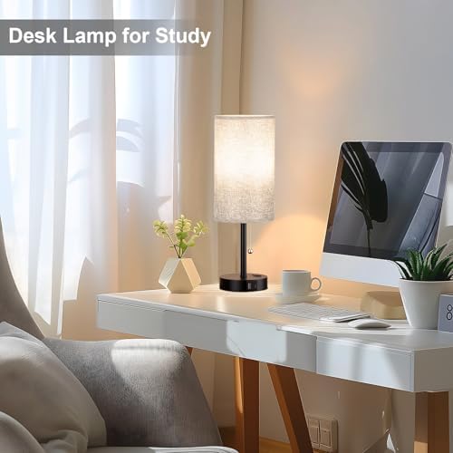 17" Grey Bedside Lamp for Bedroom Nightstand - Table Lamp with USB Ports