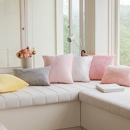 Home Brilliant Pillow Covers 22x22 2 Packs Pillows Decorative Throw Pillows for Couch Bench Striped Velvet Decor, 55x55cm, 22 x 22 Inch, Baby Pink