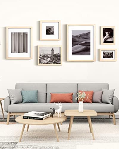 Egofine 5x7 Picture Frames Set of 4, Made of Solid Wood Covered by Plexiglass 3.5x5 and 4x6 with Mat or 5x7 without Mat, for Table Top Display and Wall Mounting Photo Frame Oak Wood
