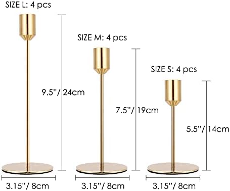 Brass Gold Metal Taper Candle Holders Set of 12, Wedding Table Decor