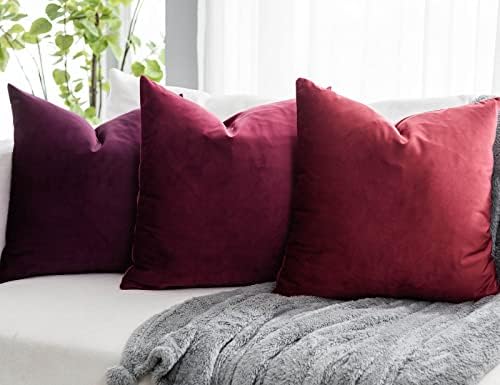 Eggplant Purple Couch Velvet Throw Pillow Covers 26x26 inch Set of 2 with Zipper Decorative Luxury Soft Solid Square Cushion Covers Case for Sofa Bed Living Room Car