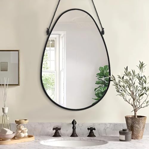 Irregular Oval Teardrop Wall Mirror,Black, 18x13 Inches | Asymmetrical Wall Mirror Decorative, Wall-Mounted, Artistic Mirrors For Bedroom Bathroom Living Room Entryway Hallway