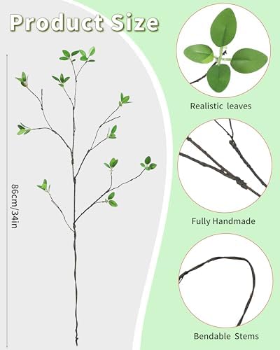 5pcs Artificial Ficus Branches Eucalyptus Stems Plants,Green