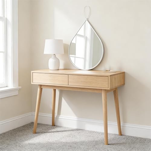 Small Decorative Mirror White Teardrop Mirrors with Metal Framed Oval Irregular Wall Mirrors Modern Accent Mirror for Wall Decor Living Room Bathroom Entryway Hallway Hanging 16x20 Inches