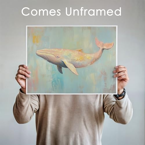 Pink Whale Ocean's Gentle Giant Art Print - 11x14 | Coastal Wall Art for Kids Room | Cute Room Decor for Girls | Bathroom Wall Pictures for Home | Bedroom Wall Art for Living Room