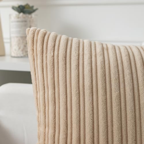 Kevin Textile Striped Corduroy 26”x26” Pillow Covers 2 Pack, Beige