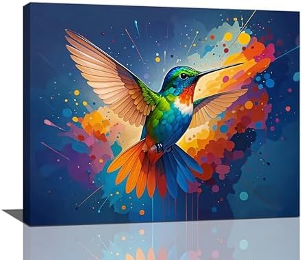 Crekviy Hummingbird Wall Art Bird Pictures Wall Decor Hummingbird Canvas Prints Painting Artwork Home Decoration for Bathroom Bedroom Living Room Framed Gifts Ready to Hang 16"x20"