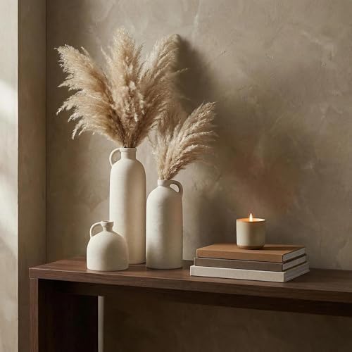 Flower Vase Set of 3, Ceramic Home Decor for Living Room - Modern Rustic Farmhouse Centerpiece for Table, Shelf & Bedroom - Decorative Vases for Office, Bathroom, Dining Desk