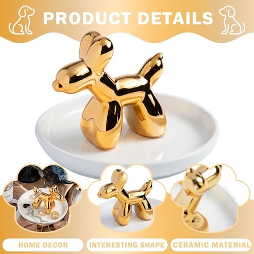 OSOPOLA Ceramic Golden Dog Jewelry Tray Ring Holder Dish Key Tray