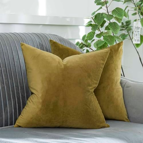 Olive Green Decorative Velvet Throw Pillow Covers 26x26 inch Set of 2 with Zipper Luxury Soft Solid Square Cushion Covers Case for Sofa Couch Bed Living Room