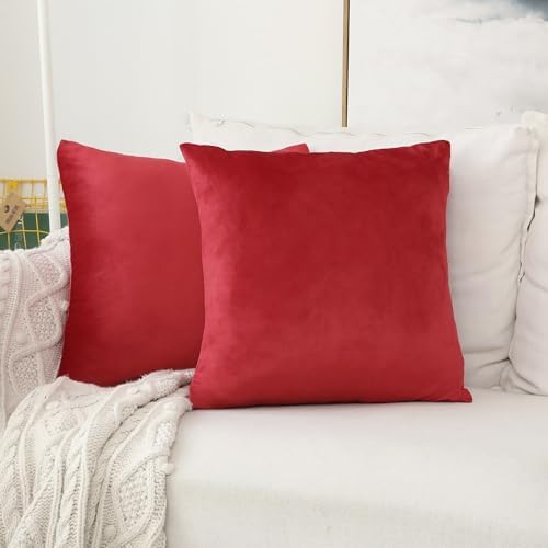 Home Brilliant Pillow Covers 26x26 Set of 2 Red Euro Shams Square Velvet Large Throw Pillow Covers for Living Room Girl Dorm Wedding Party, 2 Pieces, 66cm(26 inches), Red