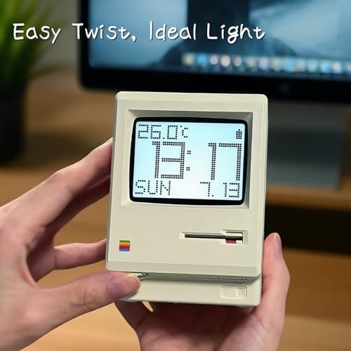 Maclock Retro Pixel Alarm Clock, 1984 Computer-Inspired USB Desk Clock with Pixel Display, Multiple Alarms, Adjustable Brightness, Calendar, Temperature