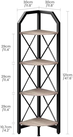 CHOEZON 4-Tier Corner Shelf, Industrial Corner Bookshelf, 47.6" Corner Storage Stand, Plant Stand Display Shelf, Corner Bookcase for Bedroom, Living Room, Home Office, Greige and Black TCJ09BG