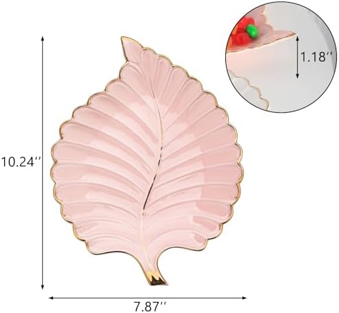 VanEnjoy Decorative Candy Dishes - Pink Ceramic Key Bowl for Entryway Table, Leaf Jewelry Plate Tray