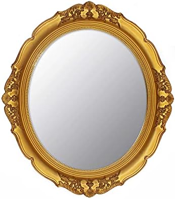YCHMIR 14.8 x 13.1 inch Oval Wall Mirror Vintage Style Wall Mounted (Gold)