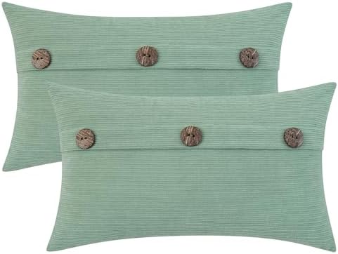HWY 50 Sage Green Chenille Throw Pillow Covers 12x20 Inch Buttons Pack of 2