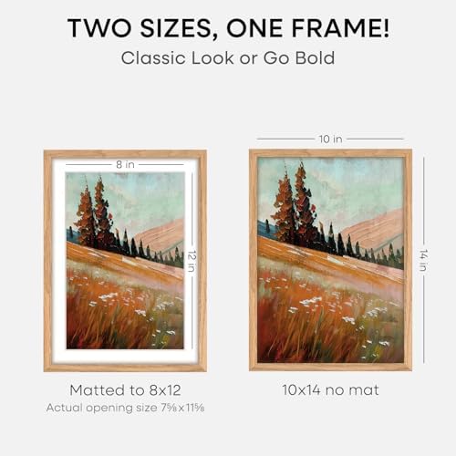 Homeforia 10x14 Natural Oak Picture Frame, High-End Wood, 8x12 Mat, Glass