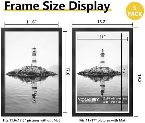 VIOLABBEY 12x18 Poster Frame Set of 5, Fit 11x17 Pictures with Mat, Black
