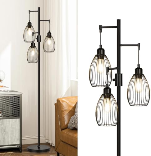 Torondo 70’’ Dimmable Floor Lamp, 3 x 800LM LED Edison Bulbs Included, Industrial Floor Lamps for Living Room, Rustic Tall Lamps Standing Lamp for Bedrooms Living Room