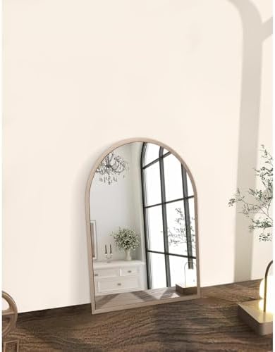 Arched Wall Mirror Aluminum Alloy Frame Bathroom Mirror Brushed Metal Vanity Wall Mounted Mirror for LivingRoom Bedroom Entryway Room Home Decor Brass 16"x12"