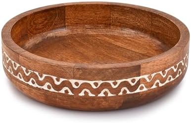 Samhita Mango Wood Round White Decorative Bowls for Rustic Home Decor Table Centerpieces Home Party Wedding Décor (10" x 10" x 2.5")