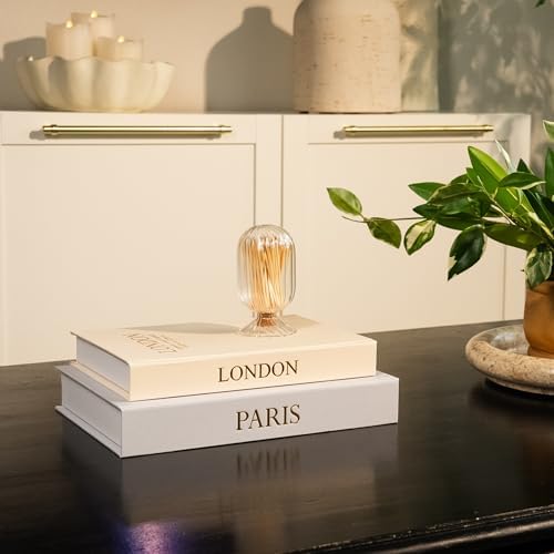Decorative Books with Storage (Gray/Beige) – Set of 2 Faux Linen Book Boxes with Gold Stamped Covers – Enhance Your Coffee Table, Bookshelf Decor – Hidden Storage for Photos, Keepsakes, and Jewelry