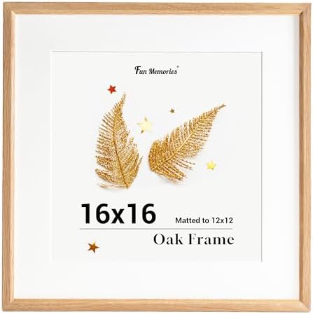 Fun Memories 16x16 Oak Picture Frame, 16x16 Matted Frame For 12x12 Picture, Square Wood Frame for Vertical and Horizontal Display on Wall and Table (Beige, 1 Pack)
