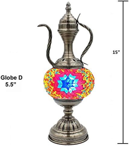 SILVERFEVER Handcrafted Mosaic Turkish Lamp Moroccan Glass Table Desk Bedside Light Bronze Base with E12 Bulb Bright Red Blue Starburst