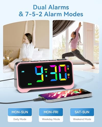 Kids Alarm Clock, Digital Alarm Clocks for Bedrooms,RGB Electric Desk Clock
