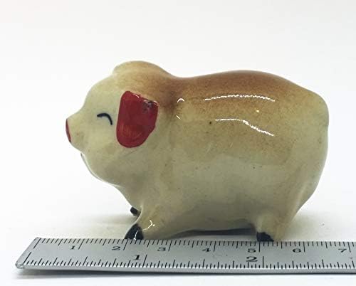 WitnyStore 2½" Brown Red Stand Pig Ceramic Figurine Terrarium Decoration Collectible Statue for Adult Collectors Handcrafted Porcelain Ornament Sculpture Home Room Tabletop Decor