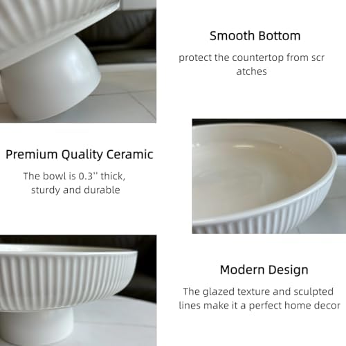 11" Ceramic Fruit Bowl for Kitchen Counter, White