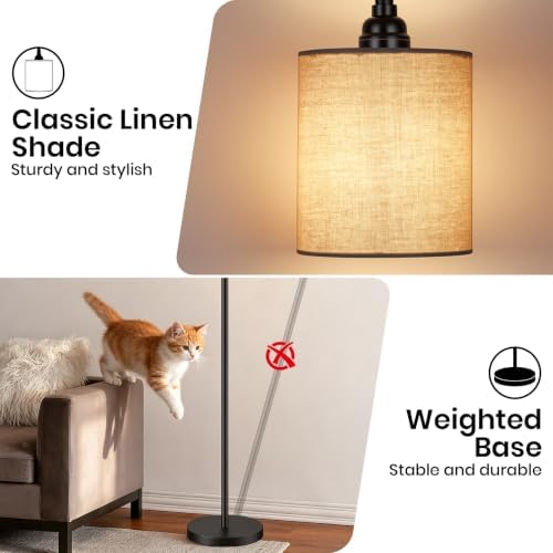 Sucolite 70’’ Tall Floor Lamp for Living Room, 3-Light Black Standing Lamp