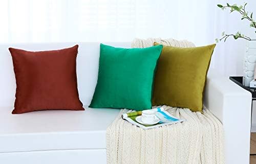 Jeneoo Set of 2 Comfy Soft Velvet Christmas Throw Pillow Cases for Sofa Couch, Decorative Solid Square Cushion Covers for Bedroom Car (18 x 18 Inches, Bright Green)
