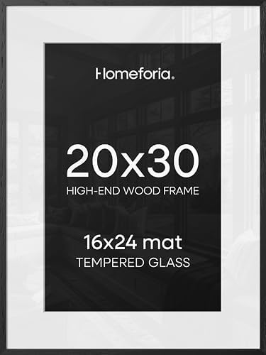 Homeforia 20x30 Black Oak Picture Frame, High-End Wood, 16x24 Mat, Glass