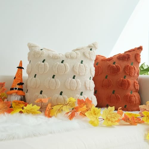 JOJUSIS Decorative Pillow Covers, Fall Pumpkin, 20" x 20", 4-Pack