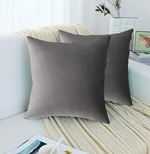 Jeneoo Comfy Soft Thick Velvet Throw Pillow Covers for Sofa Couch, Decorative Solid Square Cushion Cases for Bedroom Car (Dark Grey, 18 x 18 Inches, 2 Pieces)