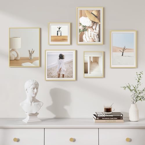 Fun Memories 8x12 Metal Picture Frame- 8x12 Aluminum Photo Frames with 6x8 Mat, High-Definition Plexiglass Front, and Hanging Hardware - Ideal for Wall or Tabletop Display (Gold, Pack of 1)