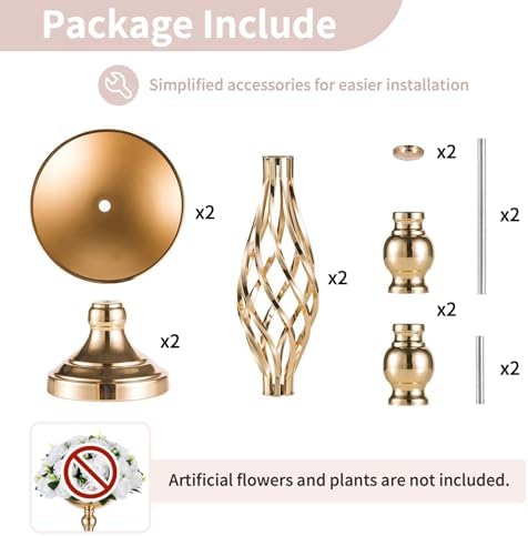 NUPTIO Gold Centerpiece Stand for Table, Twist Style, 20.5" Tall, 2 Pcs